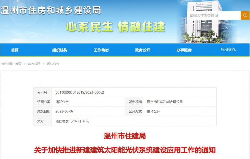 浙江溫州：政府、國(guó)企投資建筑光伏占比不低于12%，其他公共建筑不低于10%！