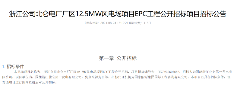 國能12.5MW風(fēng)電場項目EPC工程招標