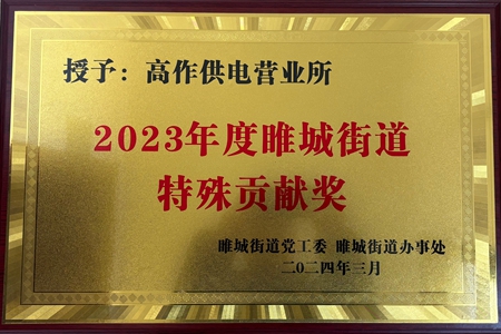 國網(wǎng)江蘇電力睢寧縣供電公司高作供電所被授予2023年度特殊貢獻獎